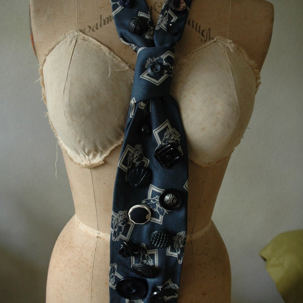 Vintage Necktie Necklace with Vintage Buttons